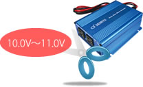 「過入力保護遮断回路」と「低電圧保護遮断回路」は12V入力製品であれば、概ね「10.0V〜11.0V」の間で設定されていることを説明した画像です